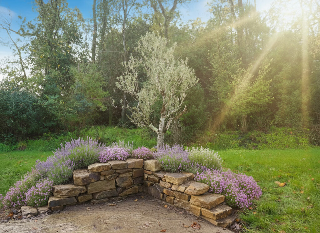 Rocaille avec muret pierres sèches